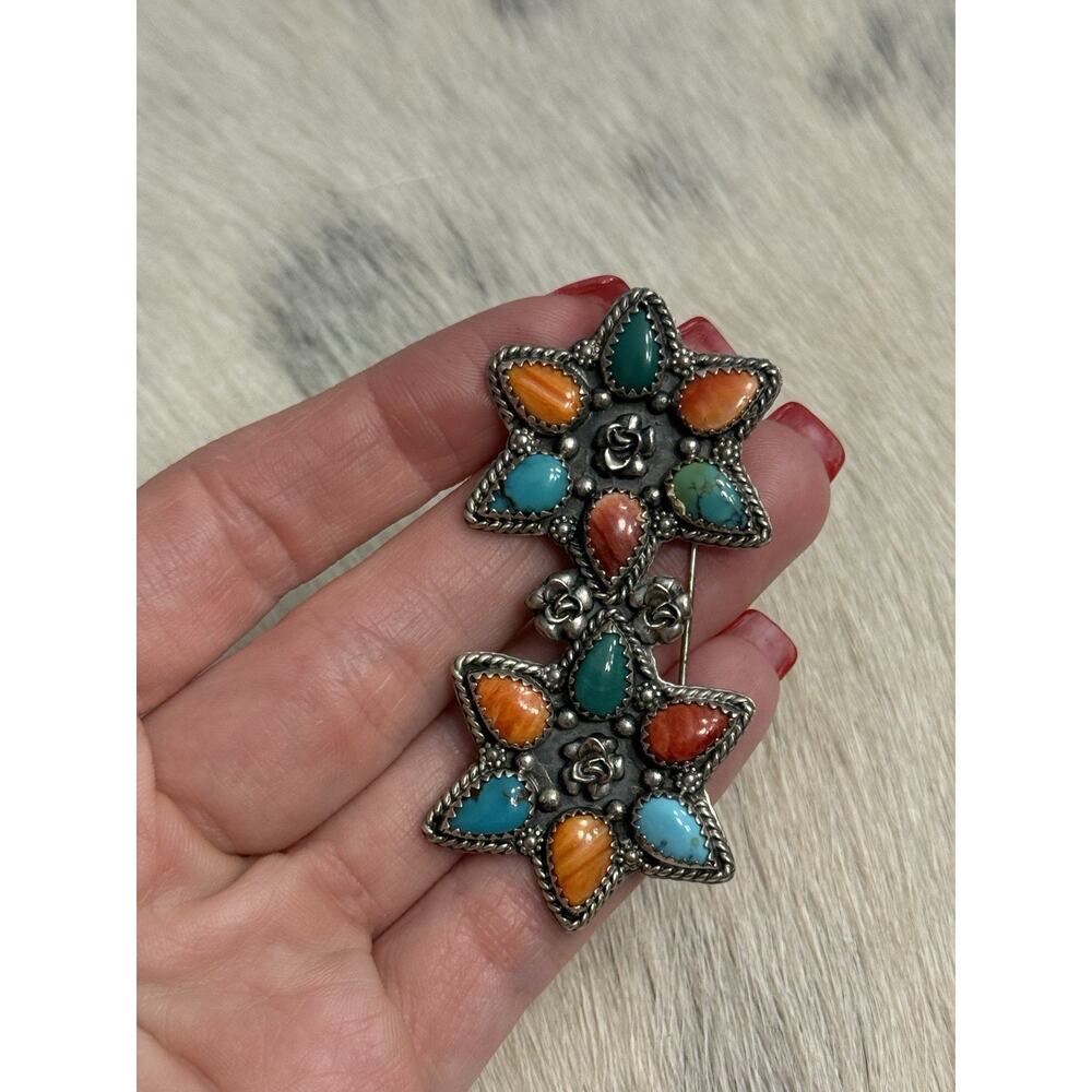 Native American Silver Cloud Robert Vandover Spiny Turquoise Cluster Pendant Pin - Picture 6 of 13